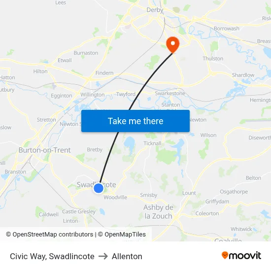 Civic Way, Swadlincote to Allenton map