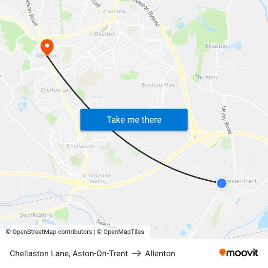 Chellaston Lane, Aston-On-Trent to Allenton map