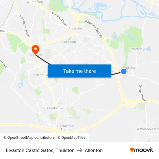 Elvaston Castle Gates, Thulston to Allenton map