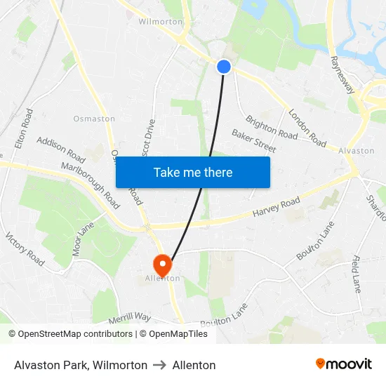 Alvaston Park, Wilmorton to Allenton map