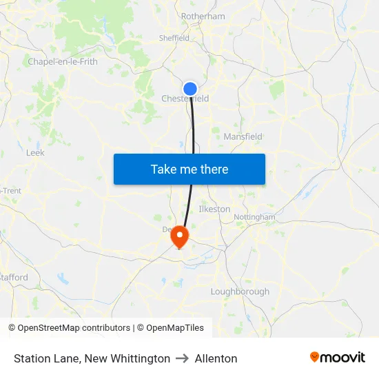 Station Lane, New Whittington to Allenton map
