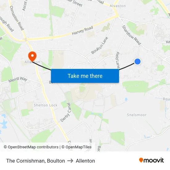 The Cornishman, Boulton to Allenton map