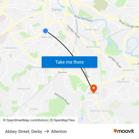 Abbey Street, Derby to Allenton map
