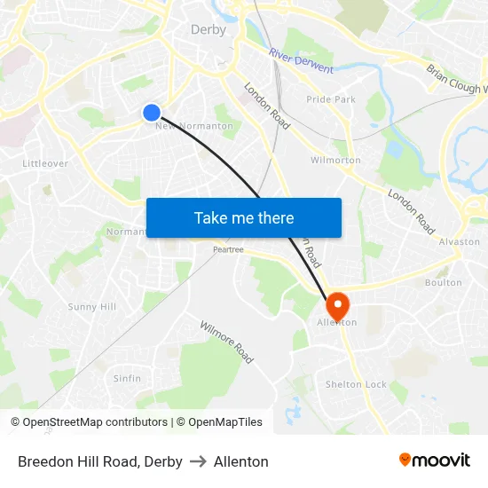 Breedon Hill Road, Derby to Allenton map