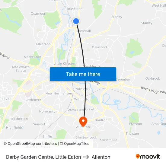 Derby Garden Centre, Little Eaton to Allenton map