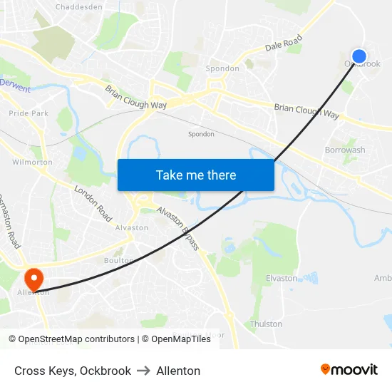 Cross Keys, Ockbrook to Allenton map