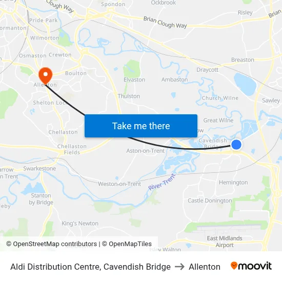 Aldi Distribution Centre, Cavendish Bridge to Allenton map