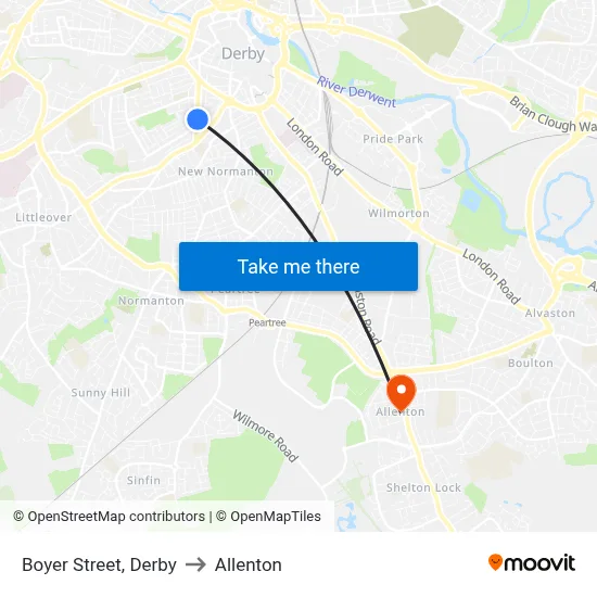 Boyer Street, Derby to Allenton map