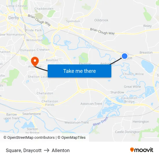 Square, Draycott to Allenton map