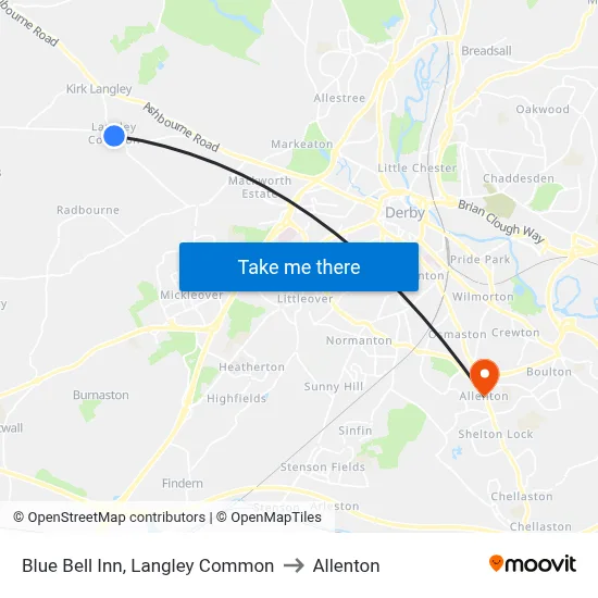 Blue Bell Inn, Langley Common to Allenton map
