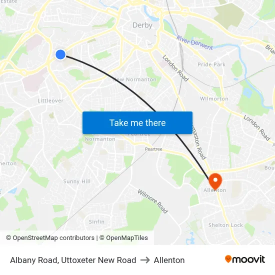 Albany Road, Uttoxeter New Road to Allenton map