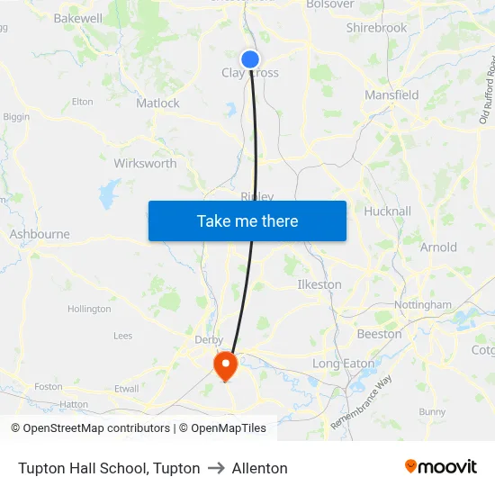 Tupton Hall School, Tupton to Allenton map
