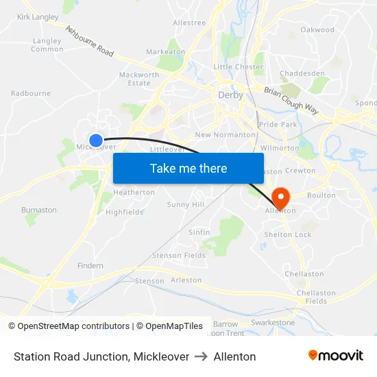 Station Road Junction, Mickleover to Allenton map