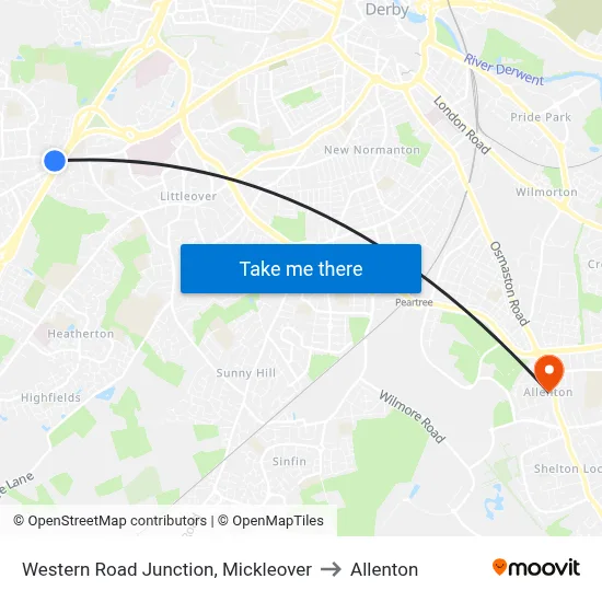 Western Road Junction, Mickleover to Allenton map