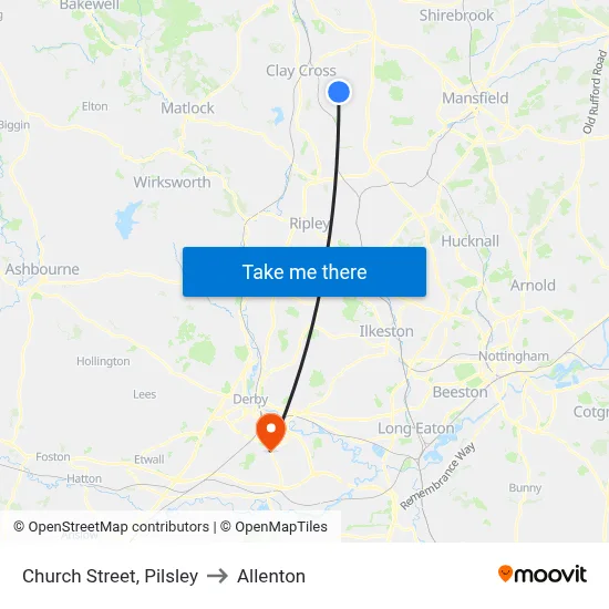 Church Street, Pilsley to Allenton map