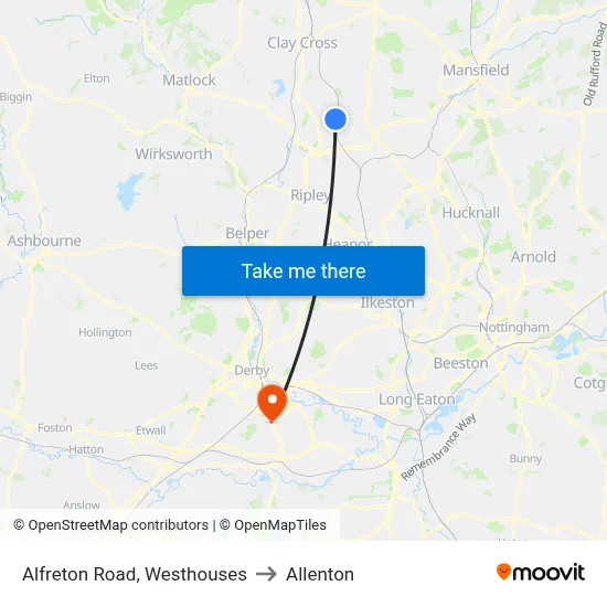Alfreton Road, Westhouses to Allenton map