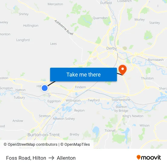 Foss Road, Hilton to Allenton map