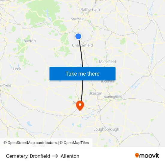 Cemetery, Dronfield to Allenton map