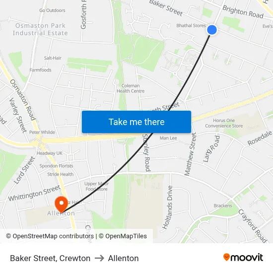 Baker Street, Crewton to Allenton map