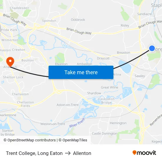 Trent College, Long Eaton to Allenton map