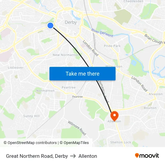 Great Northern Road, Derby to Allenton map