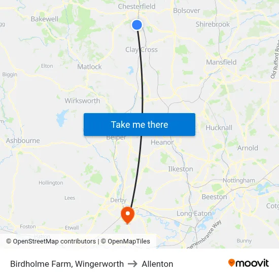 Birdholme Farm, Wingerworth to Allenton map