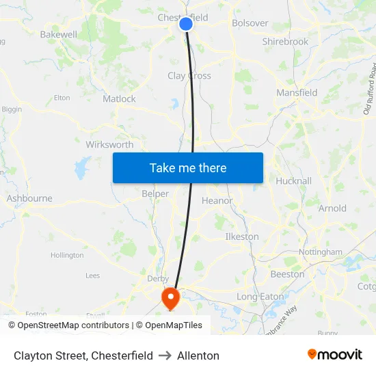 Clayton Street, Chesterfield to Allenton map