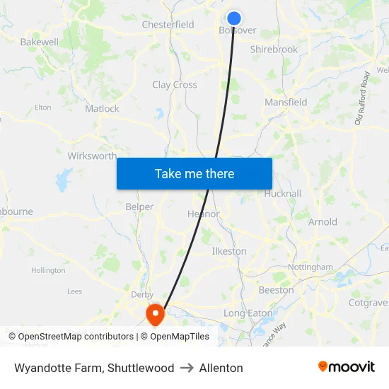 Wyandotte Farm, Shuttlewood to Allenton map