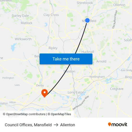 Council Offices, Mansfield to Allenton map