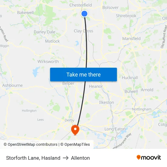 Storforth Lane, Hasland to Allenton map