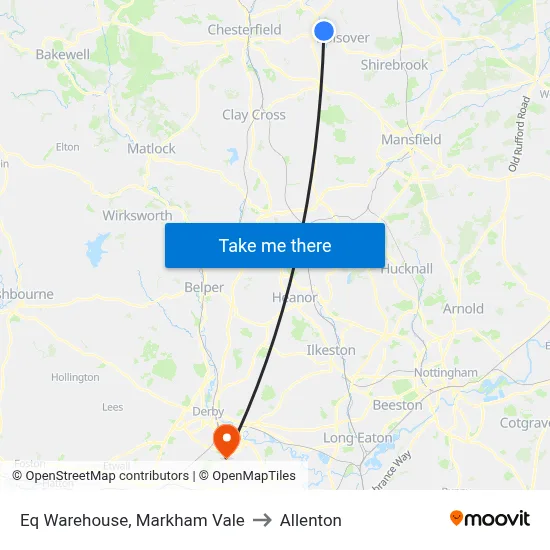 Eq Warehouse, Markham Vale to Allenton map