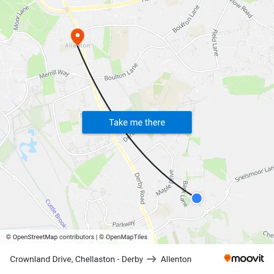 Crownland Drive, Chellaston - Derby to Allenton map