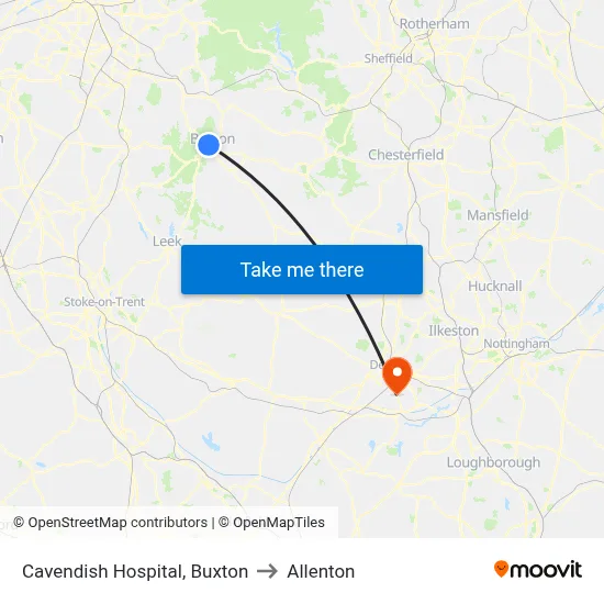 Cavendish Hospital, Buxton to Allenton map