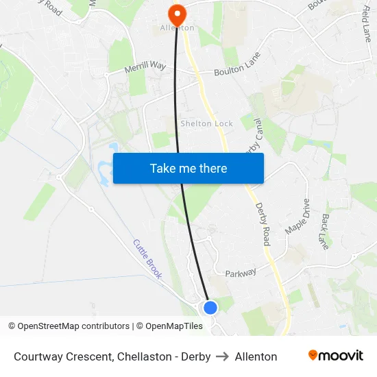 Courtway Crescent, Chellaston - Derby to Allenton map