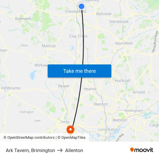 Ark Tavern, Brimington to Allenton map