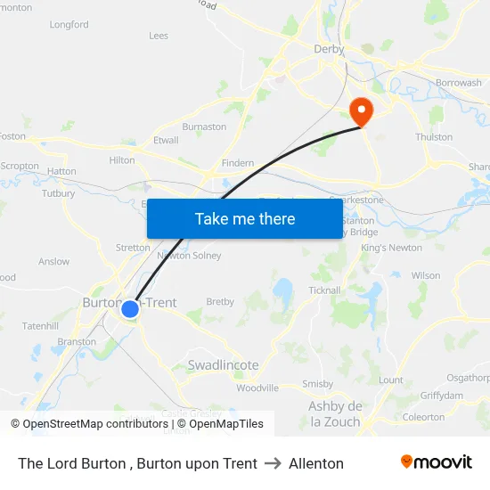 The Lord Burton , Burton upon Trent to Allenton map