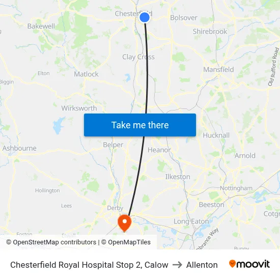 Chesterfield Royal Hospital Stop 2, Calow to Allenton map