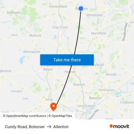 Cundy Road, Bolsover to Allenton map