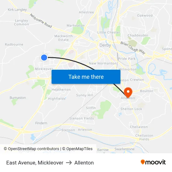 East Avenue, Mickleover to Allenton map