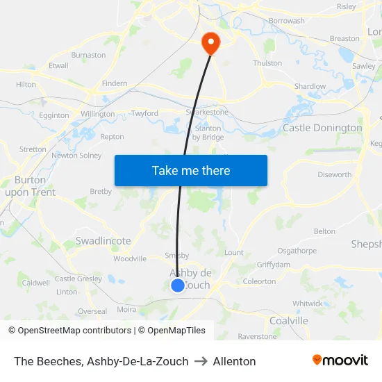 The Beeches, Ashby-De-La-Zouch to Allenton map