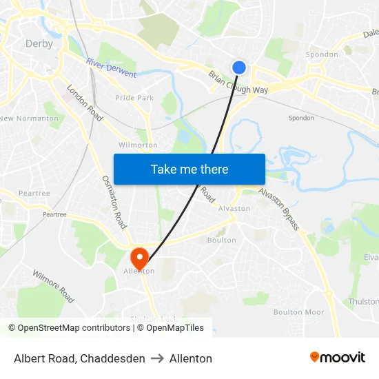 Albert Road, Chaddesden to Allenton map