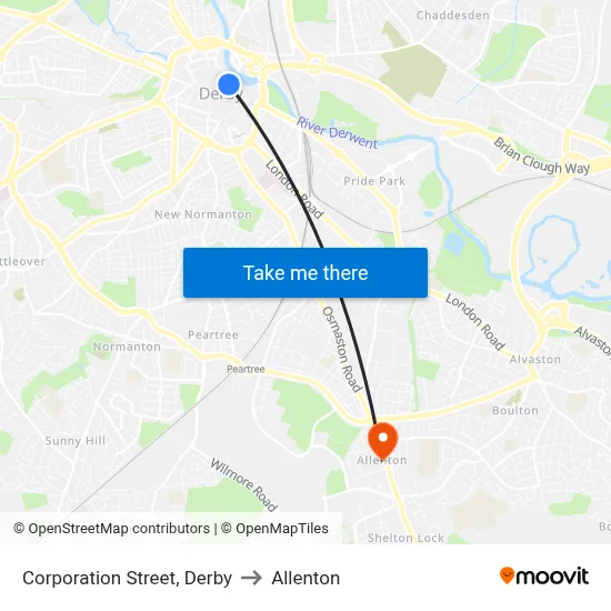 Corporation Street, Derby to Allenton map