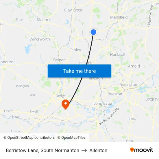 Berristow Lane, South Normanton to Allenton map