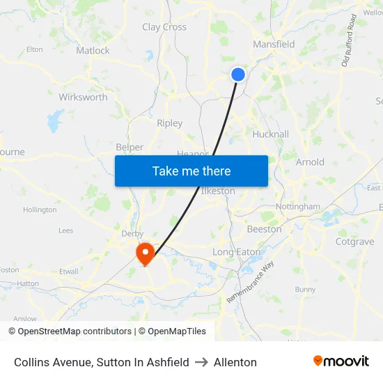 Collins Avenue, Sutton In Ashfield to Allenton map