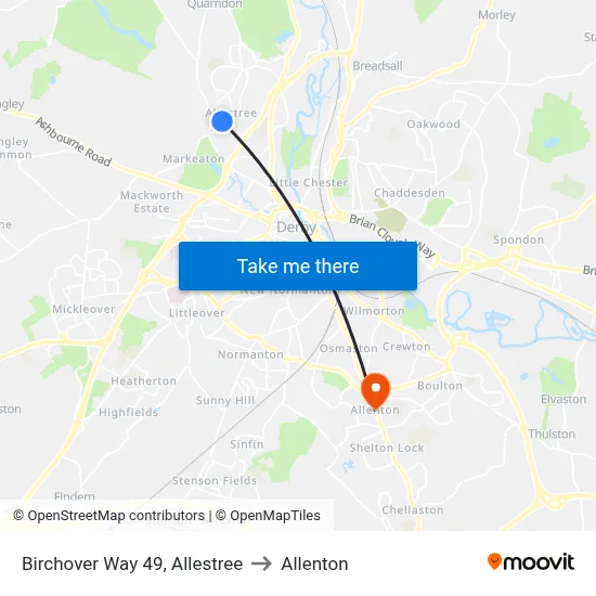 Birchover Way 49, Allestree to Allenton map