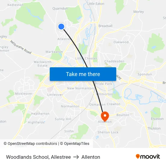 Woodlands School, Allestree to Allenton map