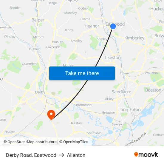 Derby Road, Eastwood to Allenton map