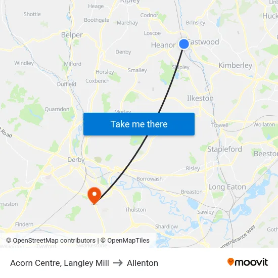 Acorn Centre, Langley Mill to Allenton map