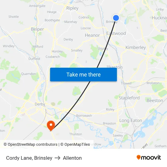 Cordy Lane, Brinsley to Allenton map