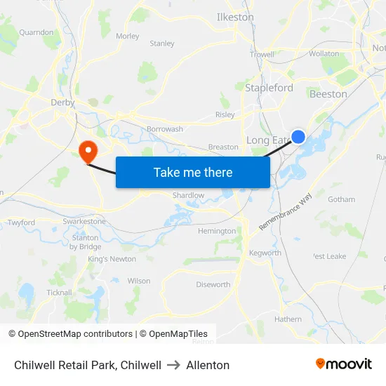 Chilwell Retail Park, Chilwell to Allenton map